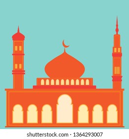 Modern Flat Elegant Islamic Mosque Building. Beautiful mosque icon. Mosque vector. Isolated Flat Cartoon Illustration
