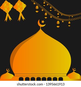 Modern Flat Elegant Islamic Mosque Building,golden dome mosque flat design.