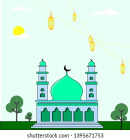 Modern Flat Elegant Islamic Mosque Building, Suitable for Diagrams, Map, Infographics, Illustration, And Other Graphic Related Assets