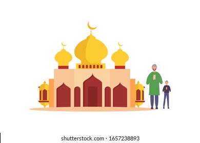 Modern Flat Elegant Islamic Mosque Building illustration concept for web landing page template, banner, flyer and presentation