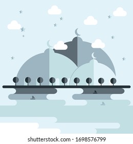 Modern flat elegant islamic mosque building, suitable for diagrams, infographics, illustration, and other graphic related assets. Vector illustration.