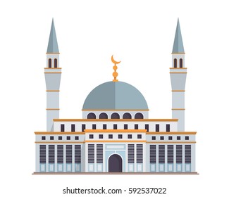 Modern Flat Elegant Islamic Mosque Building, Suitable for Diagrams, Map, Infographics, Illustration, And Other Graphic Related Assets
