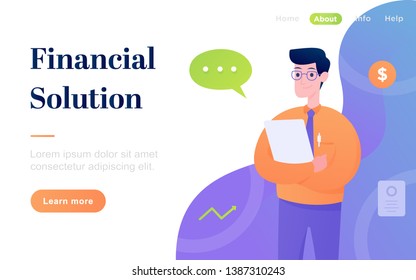Modern flat financial solution landing page template