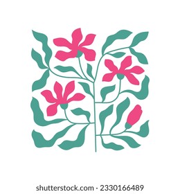 Modern flat floral botanic vector illustrations with stylized abstract flowers for poster, card.