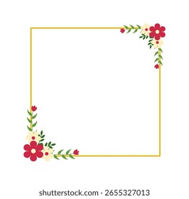 Moderno marco plano de flores y hojas para invitaciones de Boda y Diseños de tarjetas de agradecimiento