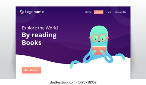 modern flat fun reading book landing page design template