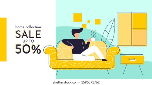 Modern Flat Furniture Concept. Banner Discount Sale Advertisement Flyer Design Template Vector Illustration