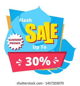 Modern flat geometric color vector banner. Sale labels with discount price.