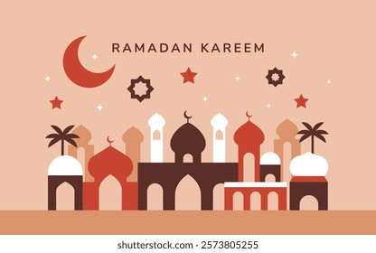 Modern flat geometric shape ramadan background. Islamic holidays greetings with mosque.