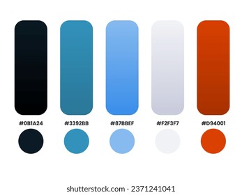 modern flat and gradient color swatches palette. orange, wihte, blue, green, and dark blue.