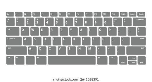 Modern Flat Grey Keyboard Keys Vector. Minimalist Computer Accessory Vector Illustration