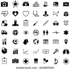 Modern flat healthcare black icon vector pack on white background