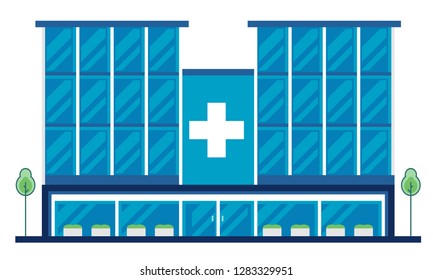 Modern Flat Hospital Building, Suitable for Diagrams, Info graphics, Illustration, Background, And Other Graphic Related Assets - Vector