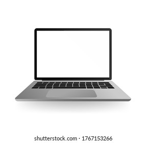 Icono plano moderno con portátil negro sobre fondo blanco para el diseño de concepto. Abrir la pantalla. Ilustración vectorial realista. Ilustración vectorial de tecnología de internet móvil.