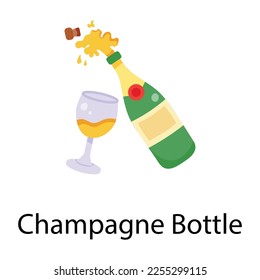 Modern flat icon of champagne bottle 