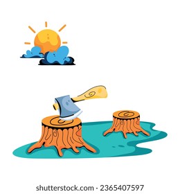 Modern flat icon depicting deforestation 