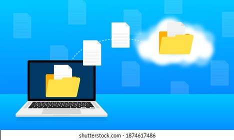 Modern flat icon with file transfer on white background. Document icon vector. Isometric vector.