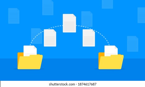 Icono plano moderno con transferencia de archivos en fondo blanco. Vector de icono de documento. Vector isométrico.