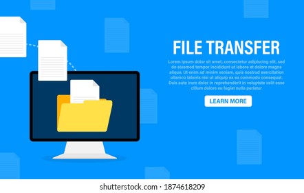 Modern flat icon with file transfer on white background. Document icon vector. Isometric vector.