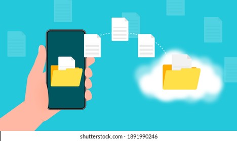 Modern flat icon with file transfer on green background. Document icon vector. Isometric vector.