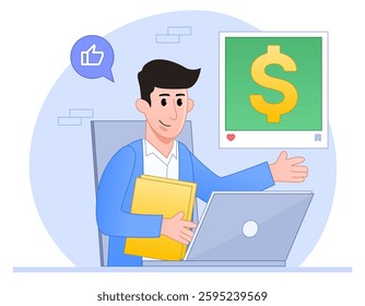 A modern flat icon of online investment