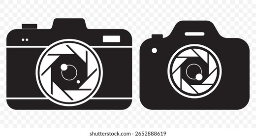 Modern flat icon photo camera. Photography. Set of photo camera signs in Black and white color on Transparent Background. EPS 10.