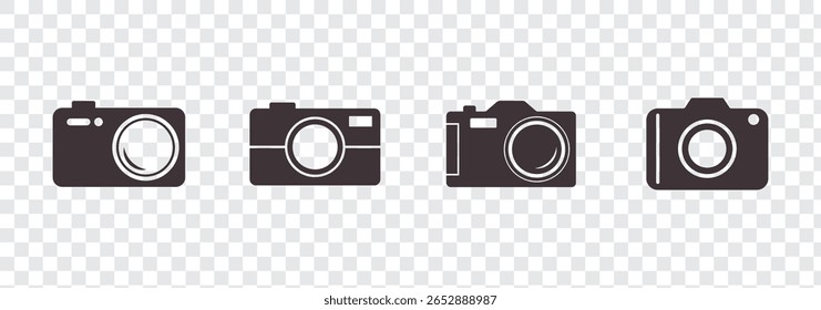 Moderna cámara de fotos de icono plano. Fotografía. Conjunto de signos de cámara fotográfica.