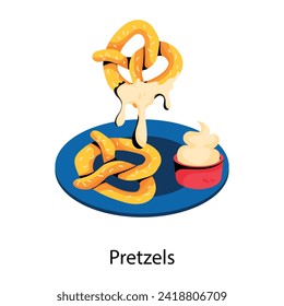 Modern flat icon of pretzels serving 