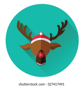 Modern flat icon of red nosed reindeer