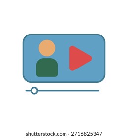 Modern flat icon representing a video lesson or digital tutorial. Vibrant vector illustration perfect for e-learning platforms, online courses, and virtual classroom apps.
