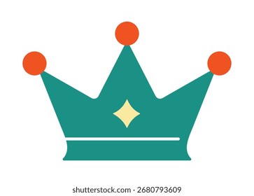 A modern flat icon of a royal crown with a central gem. This simple symbol represents royalty, success, and leadership. Perfect for awards, branding, and winner-themed designs.

