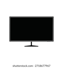 Moderno conjunto de televisión de pantalla plana con icono que muestra una pantalla negra en un soporte