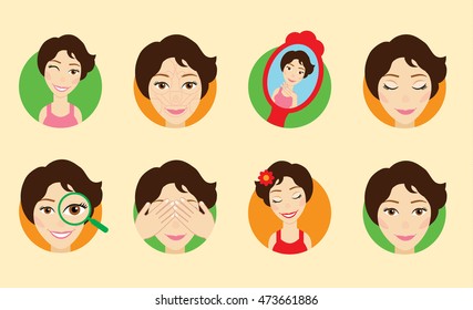 Modern flat icon set for cosmetology, face fitness, beauty and spa salons.