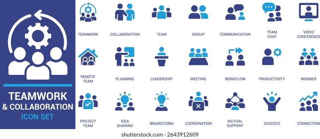 Modernes flaches Symbol für Teamarbeit, Zusammenarbeit, Planung, Führung und Remote-Teamkommunikation. Perfekt für Business-, Projektmanagement- und Workflow-Anwendungen.







