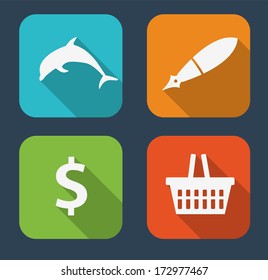 Modern Flat Icon Set for Web and Mobile Application in Stylish Colors Isolated on White 