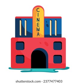 Icono plano moderno que muestra el edificio de cine 