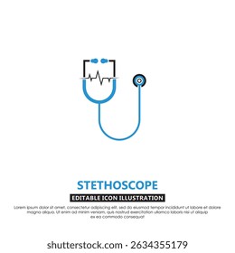 Modern flat icon of a stethoscope with heartbeat line. Ideal for medical apps, clinics, and healthcare illustrations