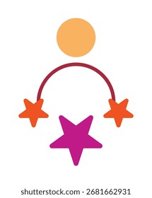Un moderno ícono plano de un avatar de usuario con estrellas de calificación, que simboliza la satisfacción del Cliente, el Comentarios y la experiencia del usuario. Aislado en un fondo blanco.
