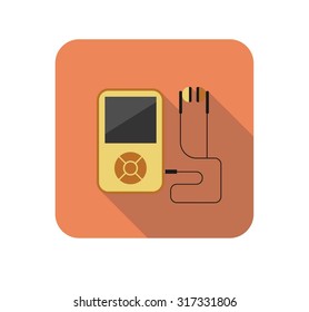 Modern flat icon vector with long shadow effect in stylish colors of web design objects. Isolated on transparent background. Player.