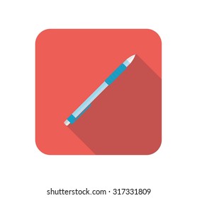 Modern flat icon vector with long shadow effect in stylish colors of web design objects. Isolated on transparent background. Office stationary - pen, pencil.