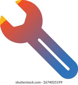 Un icono moderno y plano de una llave inglesa con un gradiente vibrante de rojo a azul, que simboliza la reparación y el trabajo mecánico, aislado sobre un fondo blanco limpio para una fácil integración.