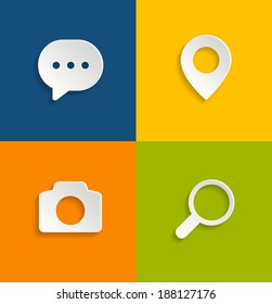 Modern flat icons. Bubble, Magnifying, Pin, Photo