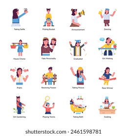 Modern Flat Icons Depicting Female Characters 

