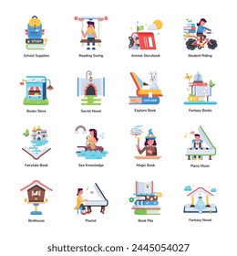 Modern Flat Icons Depicting Learning Books

