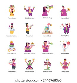 Modern Flat Icons Depicting Mardi Gras Parade 

