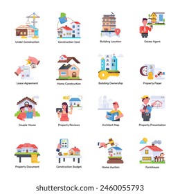 Modern Flat Icons Depicting Property Construction 

