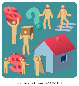 Modern flat icons with elements of infographics for various business purposes. Vector illustrations. Isolated on white background.