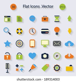 Modern Flat Icons With Long Shadow .Vector Design