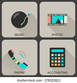 Modern flat icons with long shadows.