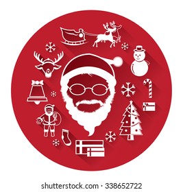 Modern flat icons of Santa claus and Christmas Day